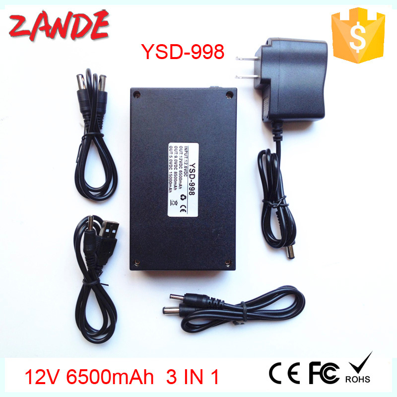 Rechargeable YSD-998 Li-ion Polymer Power Bank,Lithium Batteries Pack 5V 9V 12v 6500mah 3 in 1