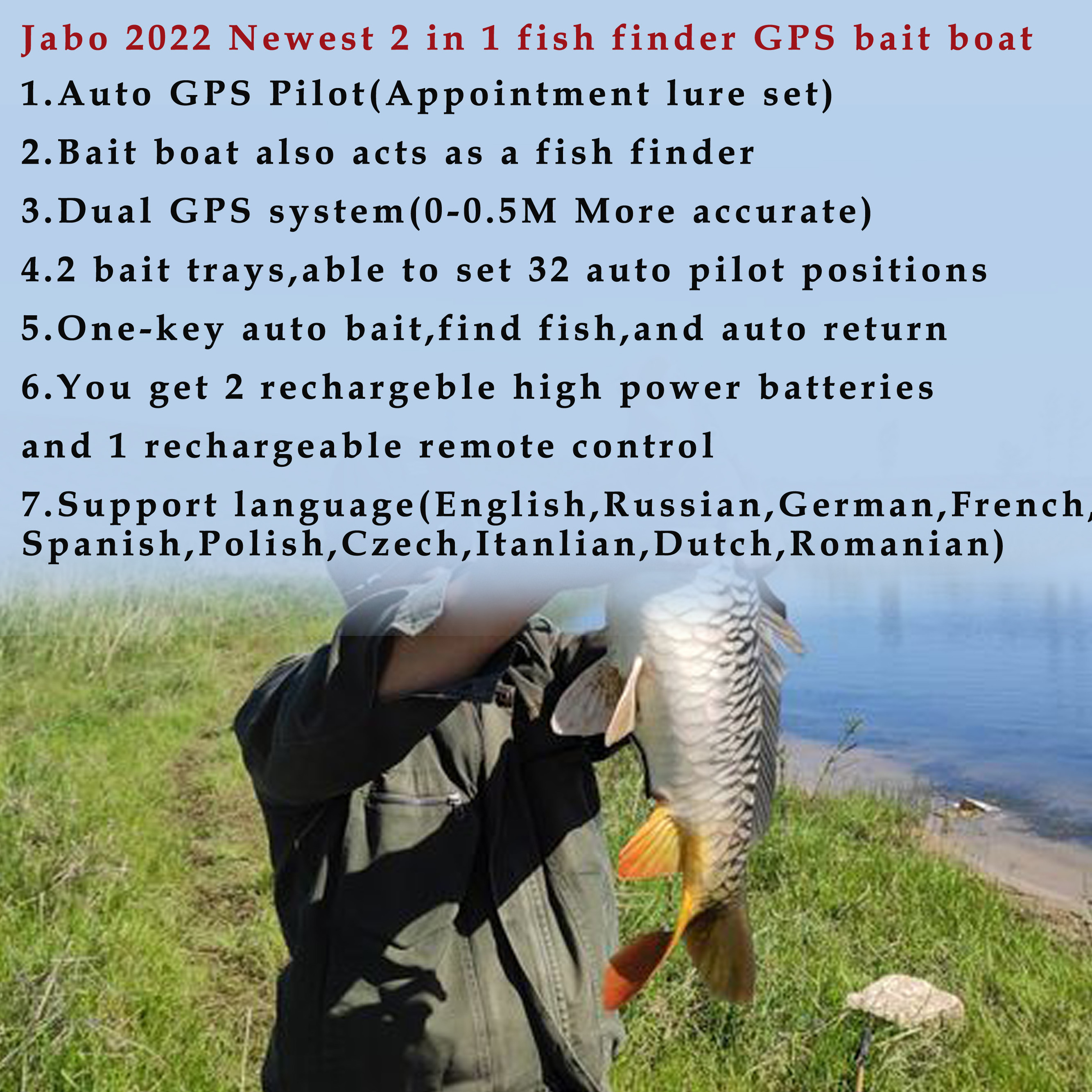 JABO Dolphin Saltwater Beach Fishing Carp Fishing 3S RC Fishing Surfer GPS Bait Boat with 500 Meters Range