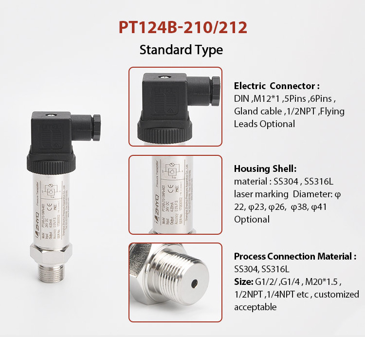 Certified industrial silicon strain gauge piezoelectric pressure transducer for realtime pressure monitoring