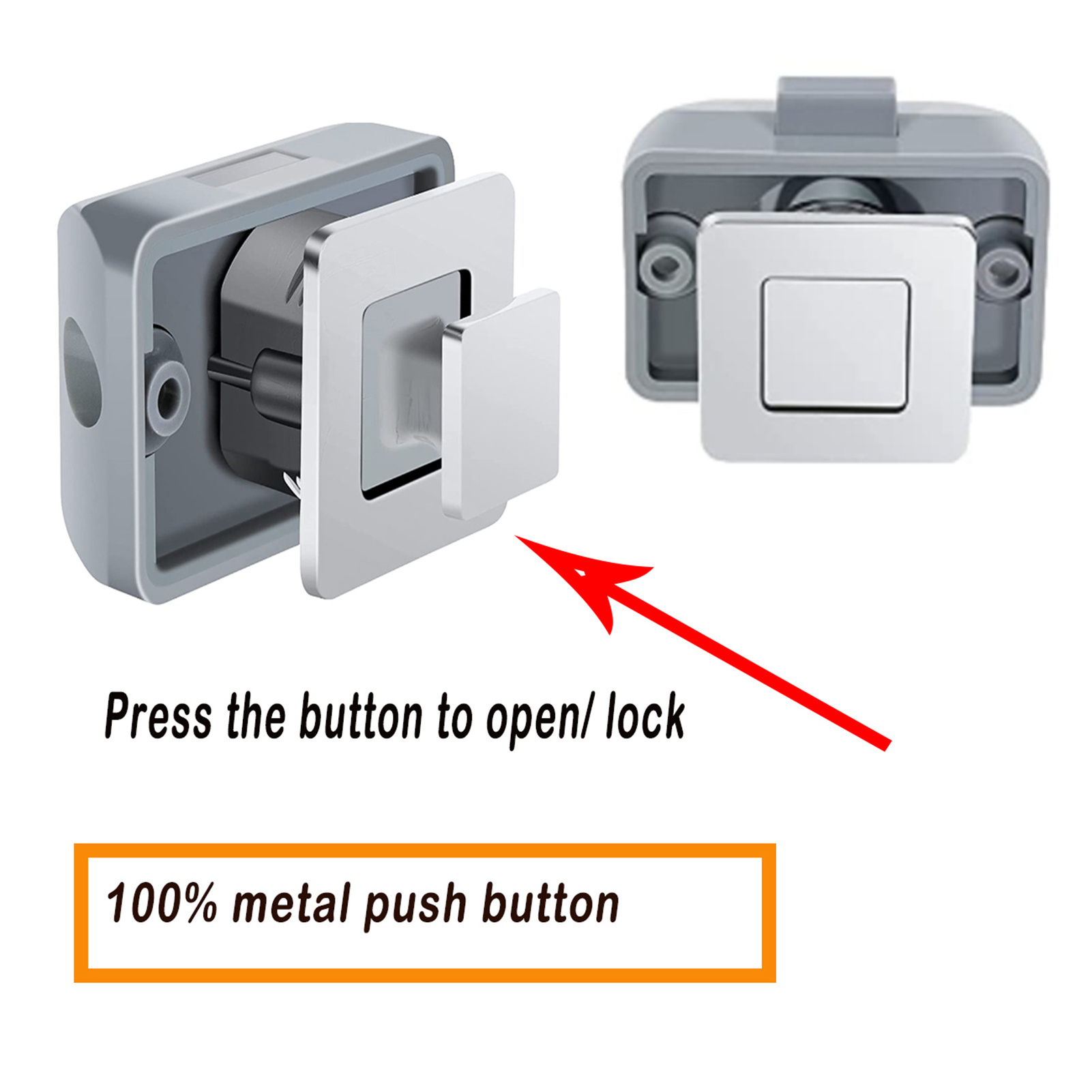 Square Cupboard Push button Lock, Zinc Alloy Metal Drawer Knobs Door  Cabinet Latch for Boats Yachts Motorhome Caravan