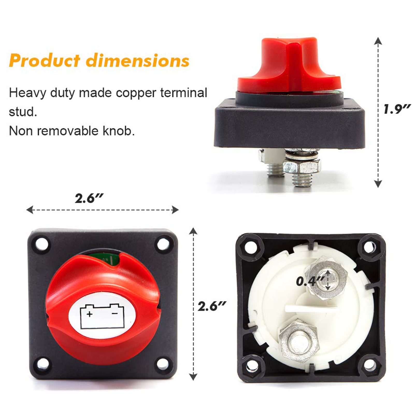 Waterproof Heavy Duty Battery Disconnect Isolator Switch On-Off 12V-48V Master Cut/Shut Off Marine Battery Switch for Boat Car