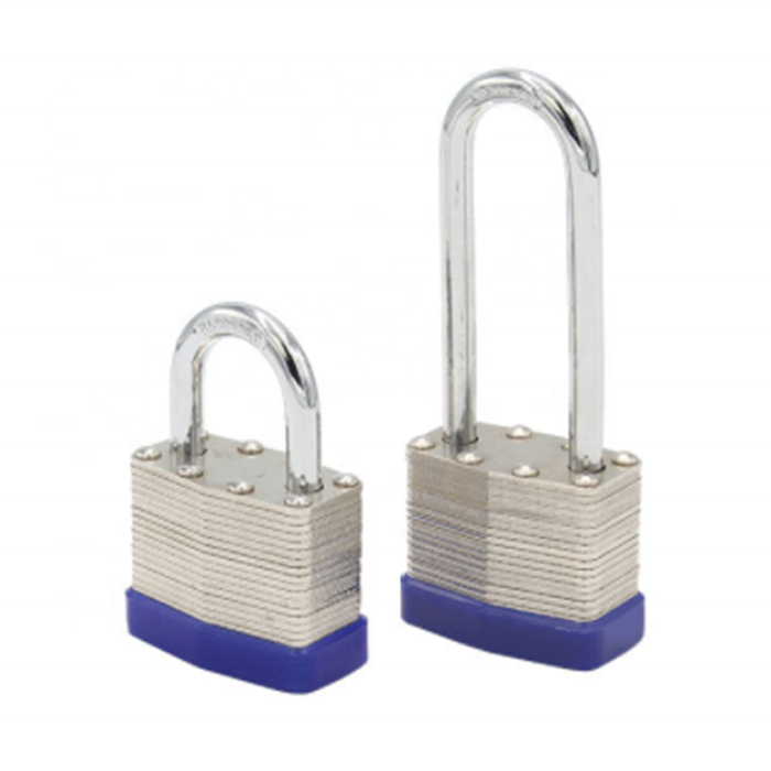 Heavy duty hard laminated steel padlock with hardened chrome plated hook and loop key safety padlock