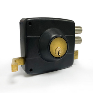 Security Door Brass Latch 2 Round Rim Lock Deadlock Gate Lock Surface Mounted With Long Throw Rim Door Locks