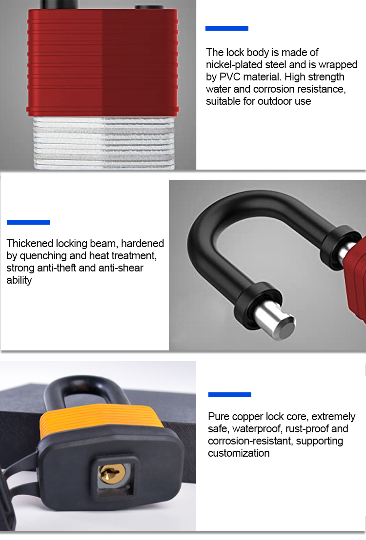 Security Short Shackle Plastic Covered Waterproof Anti Rust Anti Dust Iron Padlock With Plastic Corered Key