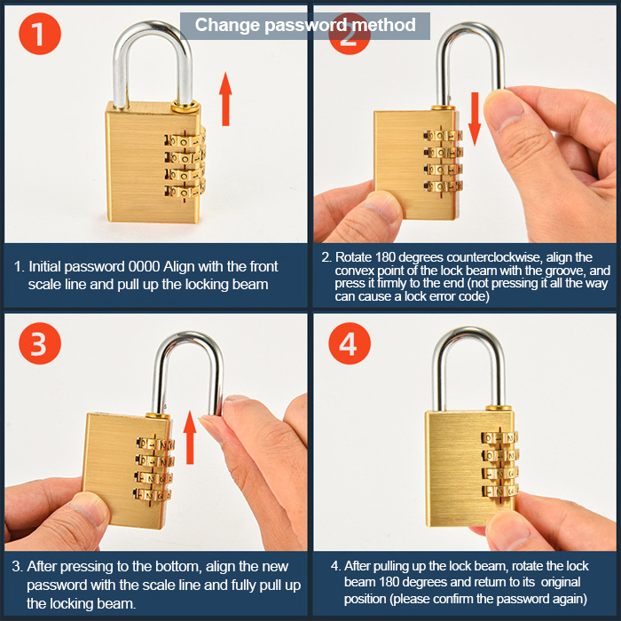 Zeise-ikon resettable outdoor password padlock backpack lock brass 3/4 digit combination padlock