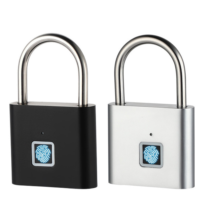 cheap Fingerprint smart thumbprint padlock USB charging IP55 waterproof smart fingerprint padlock quick unlock