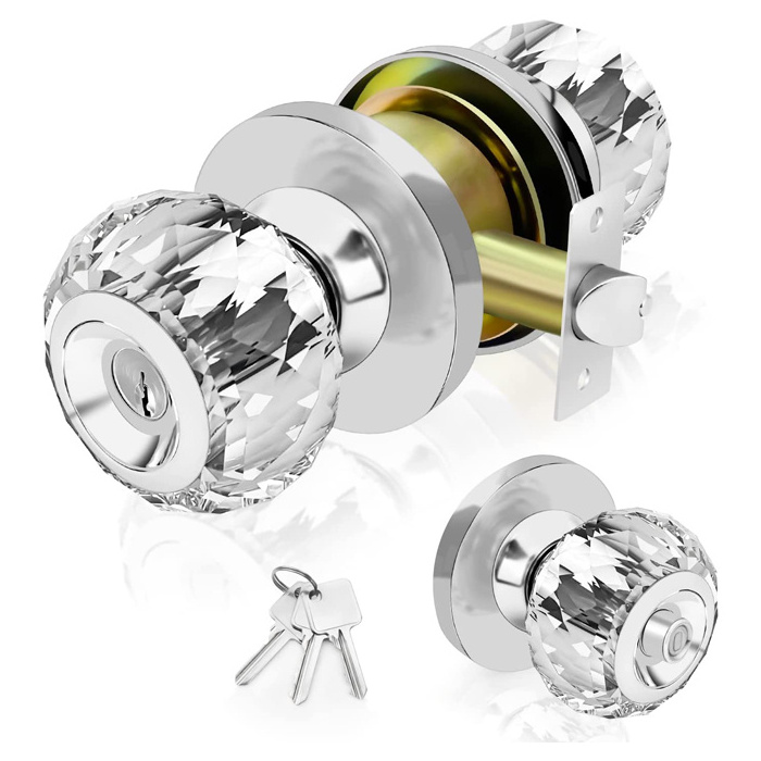 Privacy Lock Crystal Door Knobs with Lock and Keys Classic Interior Crystal Door Knobs for Bedroom Bathroom