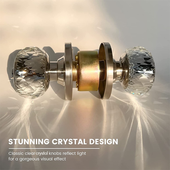 Privacy Lock Crystal Door Knobs with Lock and Keys Classic Interior Crystal Door Knobs for Bedroom Bathroom