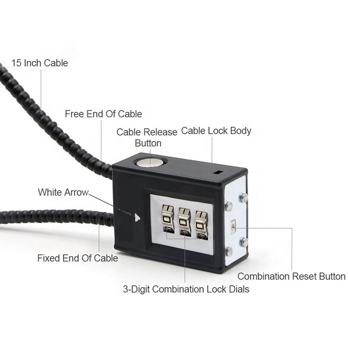 Password Gun Trigger Lock 3 Digit Combination 15 Inch Gun Cable Lock