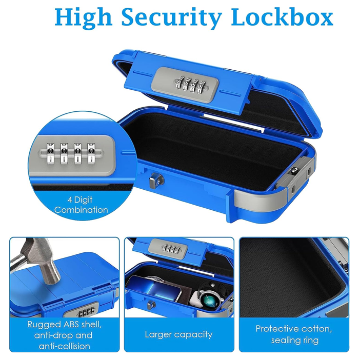 Portable Lock Box for Car Dorm Beach Hotel Personal Items Safe with Code Waterproof Anti-Theft Mini Travel Safe Box