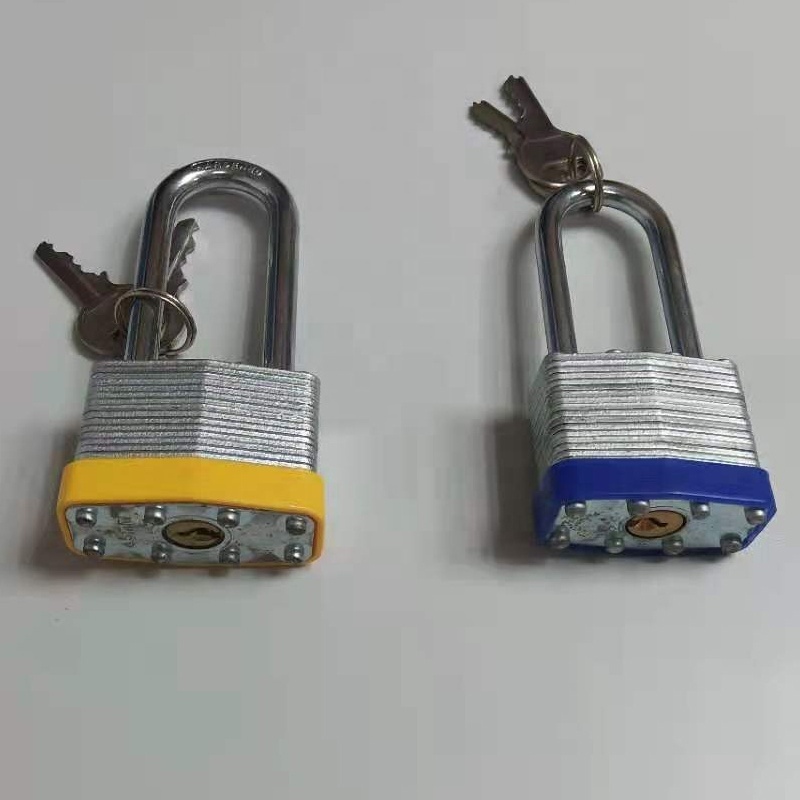 Heavy duty hard laminated steel padlock with hardened chrome plated hook and loop key safety padlock