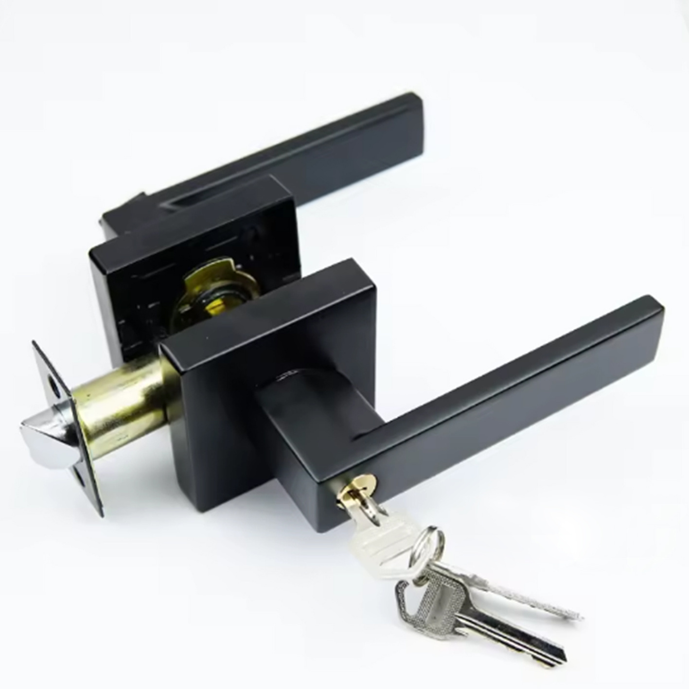 Internal Doors wooden modern Hotel Locks Indoor Room Keys Key Black Bedroom Lever Sets Interior Door Handles Lock with handle