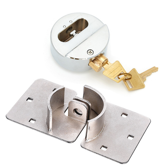 Hot Product 73mm Round Steel Van Security Hockey Puck Lock With Thickness Steel Hasp Padlock Simple Install Steel Van Lock