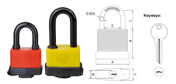 Security Short Shackle Plastic Covered Waterproof Anti Rust Anti Dust Iron Padlock With Plastic Corered Key