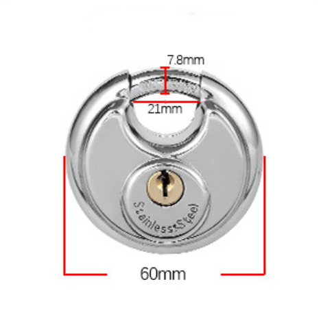 High Quality Waterproof Anti Theft Round Discus Stainless Steel Disc Padlock with 2 keys