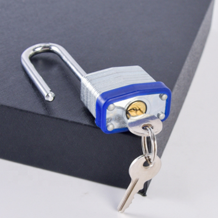 Heavy duty hard laminated steel padlock with hardened chrome plated hook and loop key safety padlock