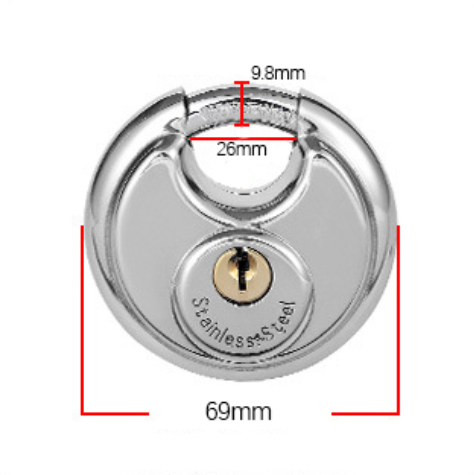 High Quality Waterproof Anti Theft Round Discus Stainless Steel Disc Padlock with 2 keys