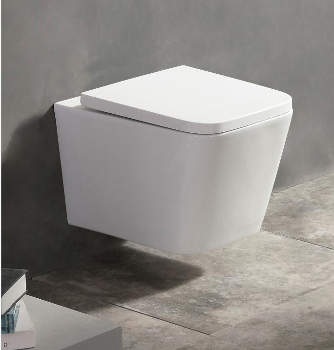 factory price  good quality ceramic  Wall hung toilet   with soft closing UF seat cover  glossy white black toilet bowl  for hot