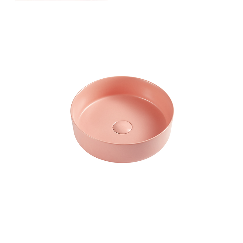 Pink  Bathroom Ceramic Sanitary Ware Basin faucet curved sanitary round circular wash basin shell shape basin