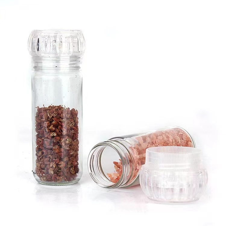 clear manual salt and pepper shakers grinders seasoning empty spice glass bottle jars with grinder top wholesale