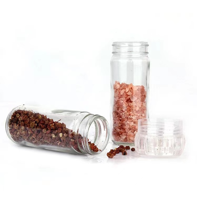 clear manual salt and pepper shakers grinders seasoning empty spice glass bottle jars with grinder top wholesale