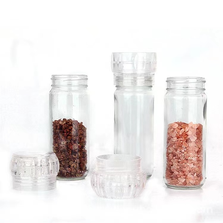 clear manual salt and pepper shakers grinders seasoning empty spice glass bottle jars with grinder top wholesale