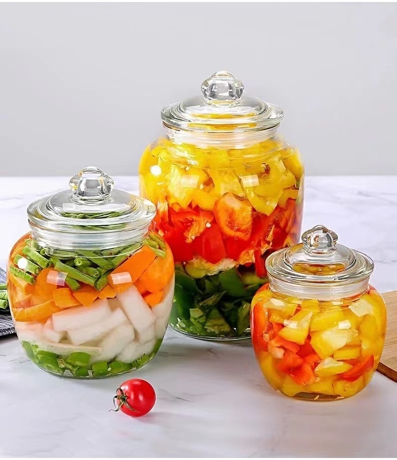 1 Gallon Food Grade glass storage jar wide mouth For Pickle Honey large round glass storage jar with glass lid