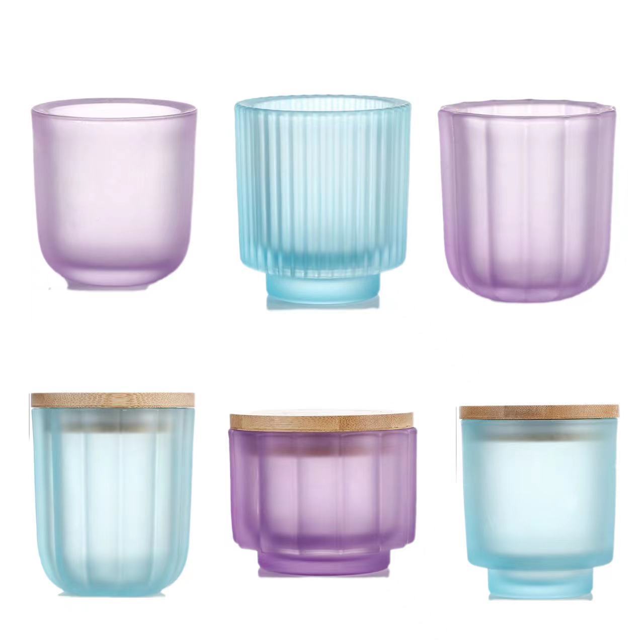 wholesale Thick Wall Custom color Printed glass purple blue Candle Jars for Candle Making