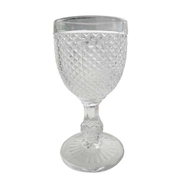 Wholesale Transparent Glassware Embossed Vintage Goblet Wine Glass Vintage Glass Goblets water and juice color glass cup