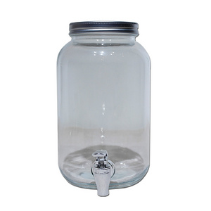 glass beer beverage dispenser big glass jar  glass water dispenser with tap and tin lid