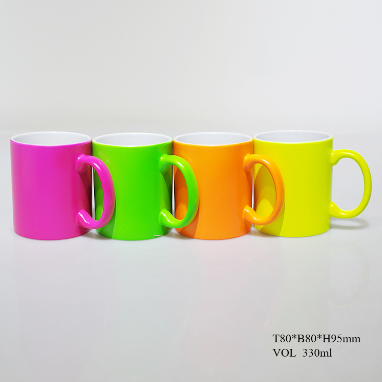 11oz Solid Ceramic Neon Color mug Coffee printed Mug with Ins Style Packaged in Carton Capacity for Canteen Use personalize mug