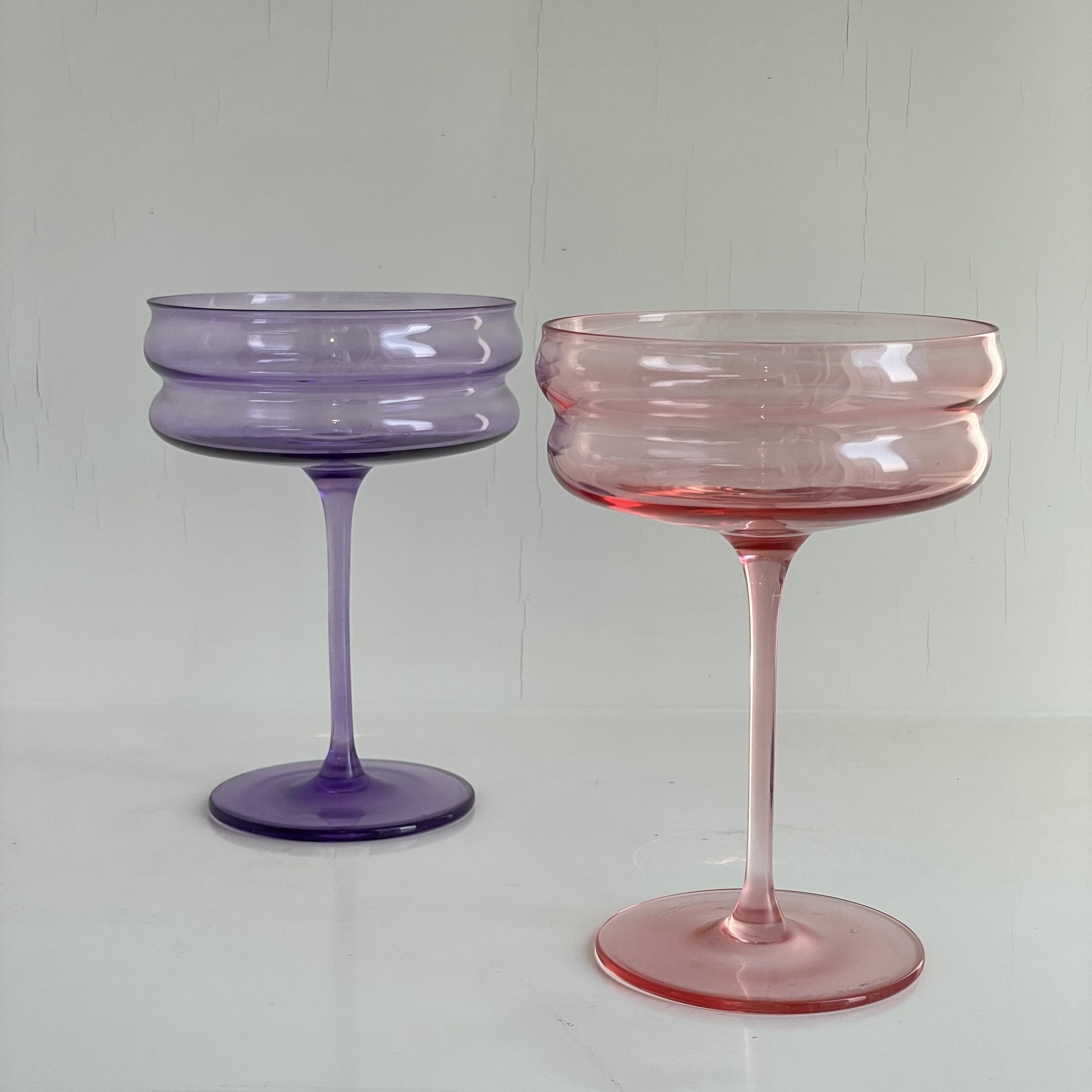 custom Long-Stem hand made wine cocktail martini glass wedding luxury purple pink champagne goblet coupe glass