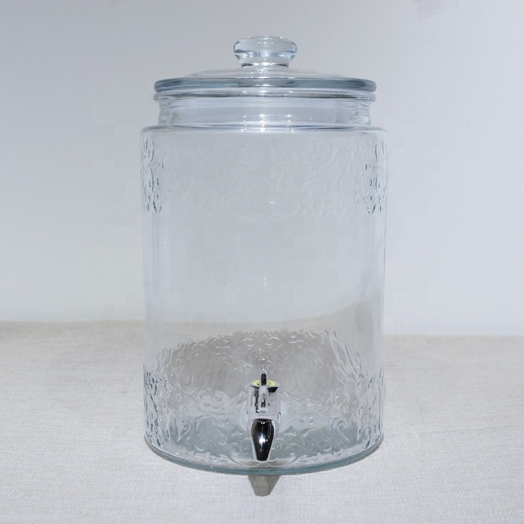 glass beer beverage dispenser big glass jar  glass water dispenser with tap and tin lid