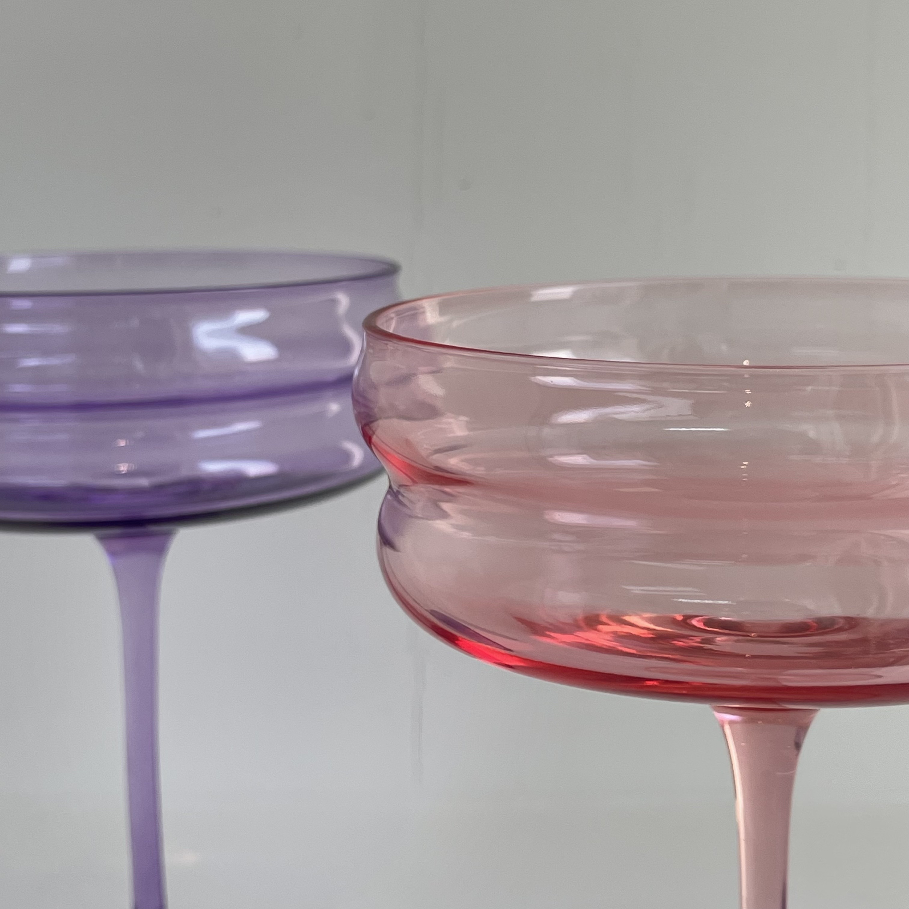 custom Long-Stem hand made wine cocktail martini glass wedding luxury purple pink champagne goblet coupe glass