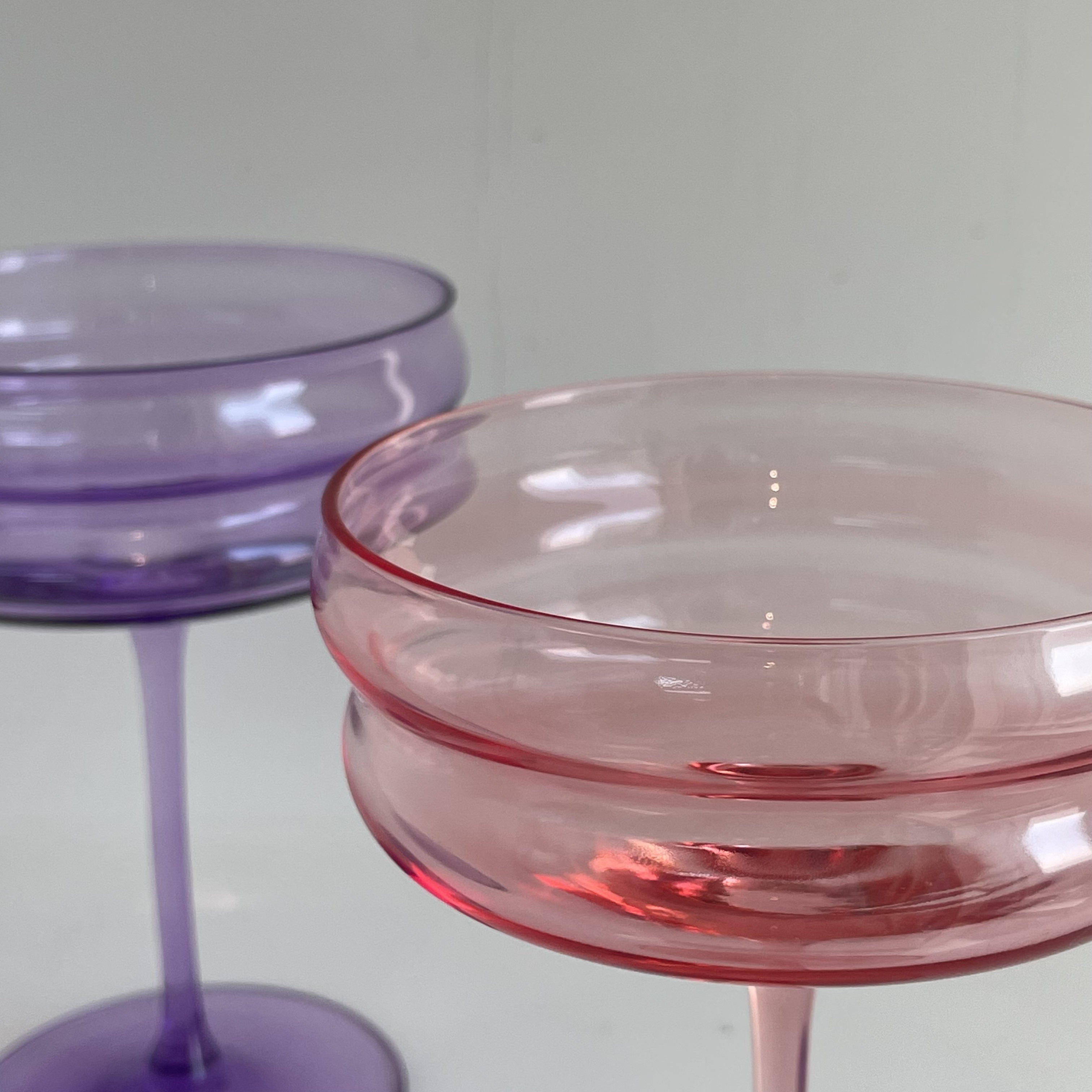 custom Long-Stem hand made wine cocktail martini glass wedding luxury purple pink champagne goblet coupe glass