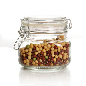 Clear Glass Food Storage Jar Flip Lid Swing Top Kitchen Glass Grain Spice Storage Jar Airtight Canister Stash Jar