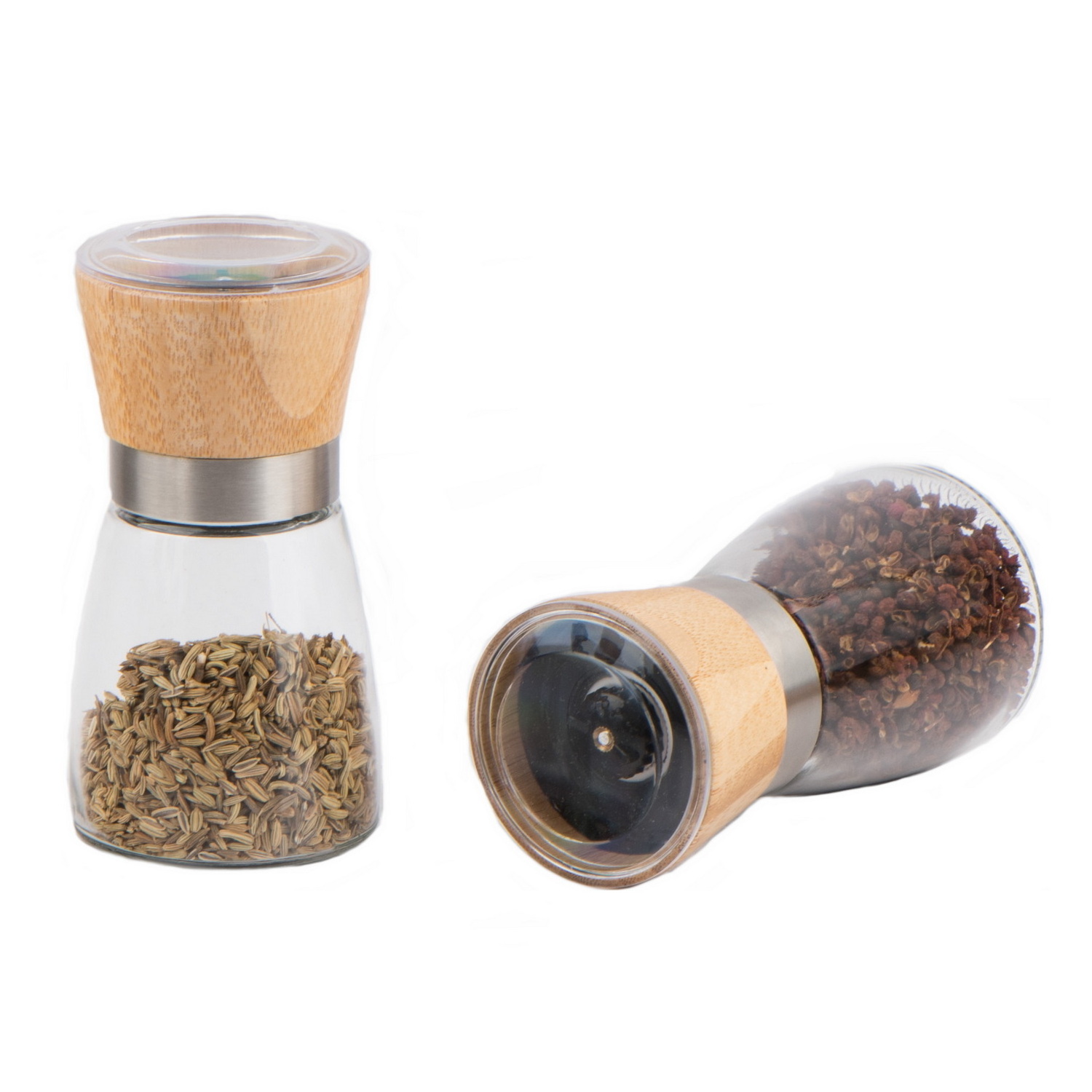 Home kitchen manual spice grinder with 160ml glass jar for salt pepper kitchen mill TW637 T6