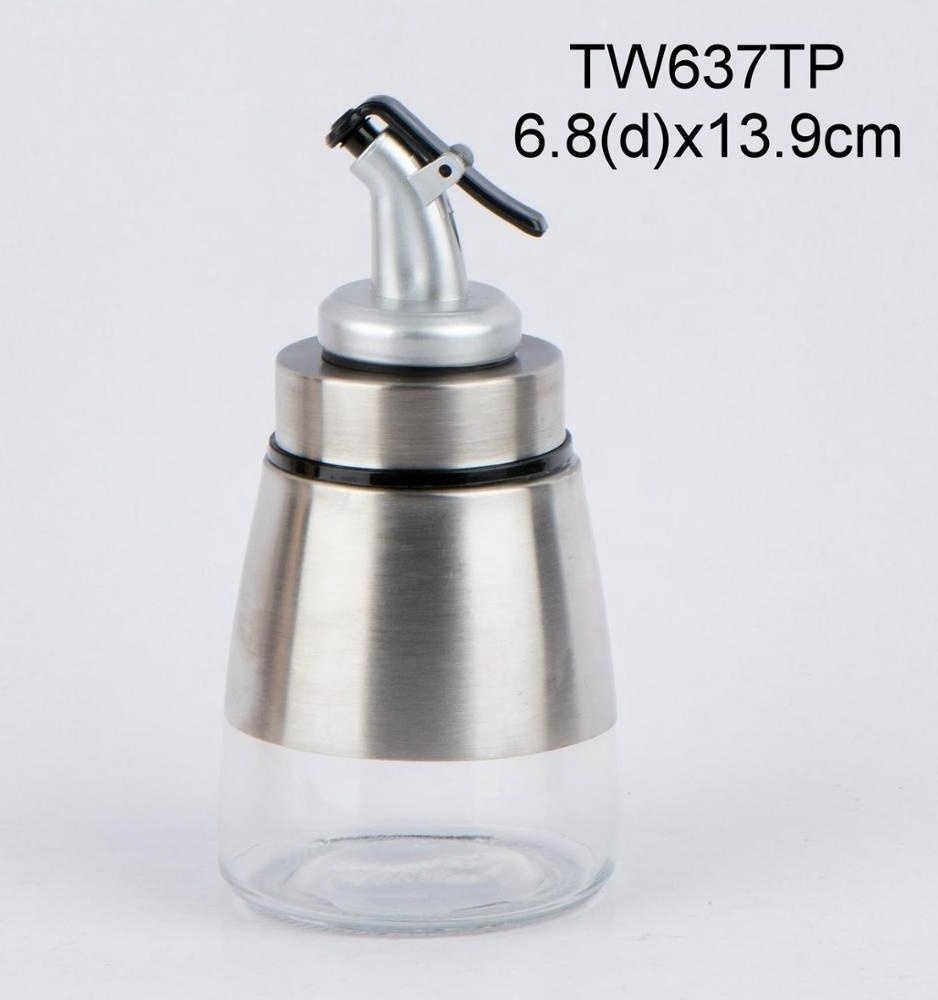 TW637TP 160ml glass oil jar oil dispenser with stainless teel casing