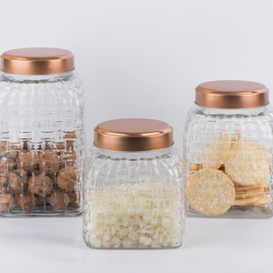 Wide mouth square glass jar with stainless steel lid embossed design(CCP894B)