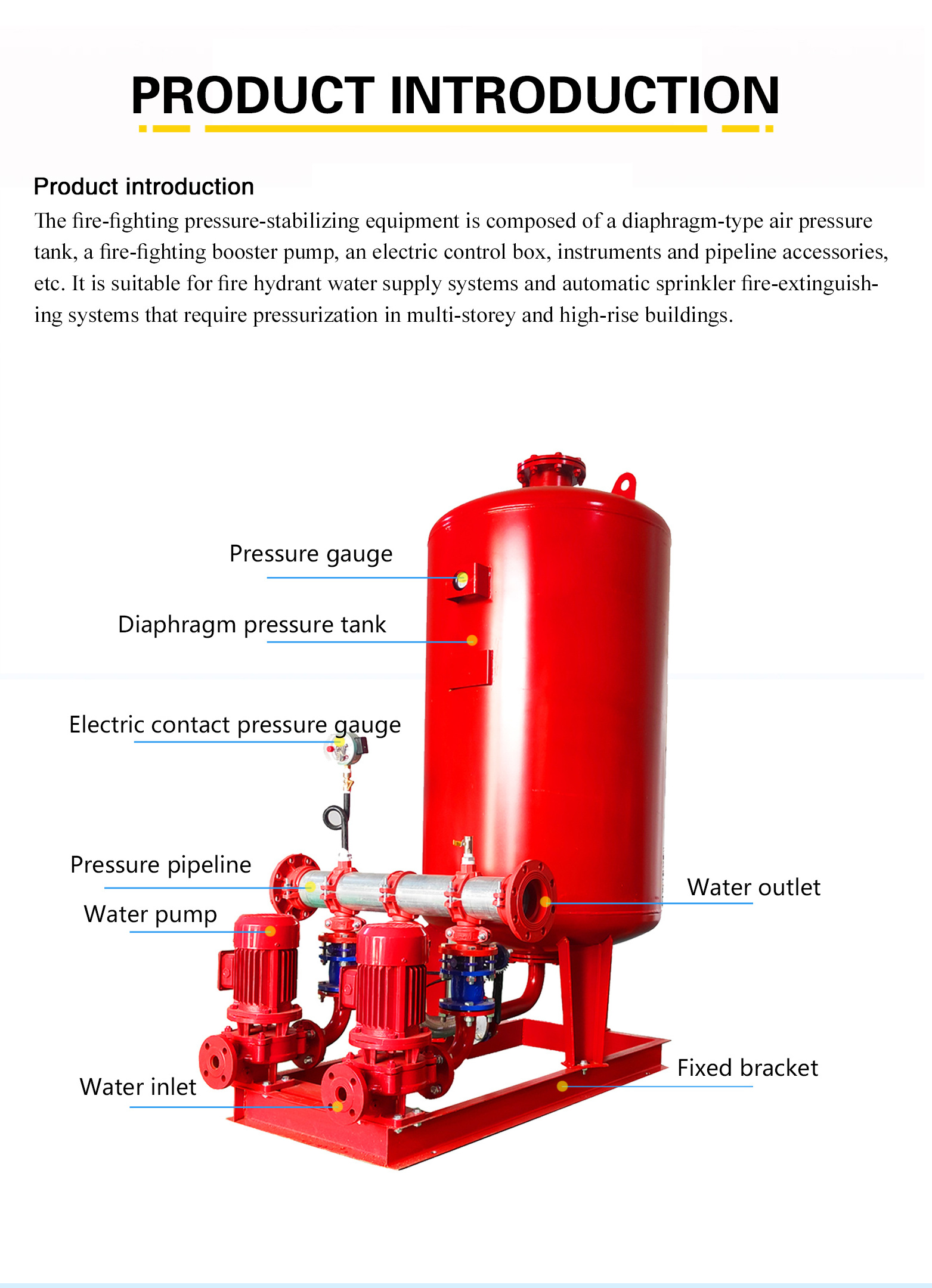 Fire pipeline pressure stabilizing equipment, sprinkler system voltage stabilizing equipment