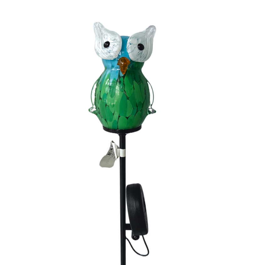 Stained handicraft Metal Stick Owl Stakes Garden Accessories Outdoor Decoration Solar Light with Murano Glass owl Ornaments