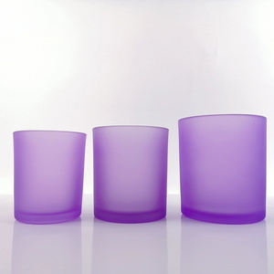 wholesale Custom Logo luxury glass candle holder 10 oz candle packaging colored glass candle vessels purple glass jar with lid