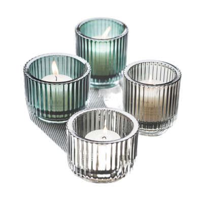 Set of 3 Nordic Factory Sell Custom Colored Ribbed Candle Holders Creative Unique Design Glass Candle Jars for Home Decoration