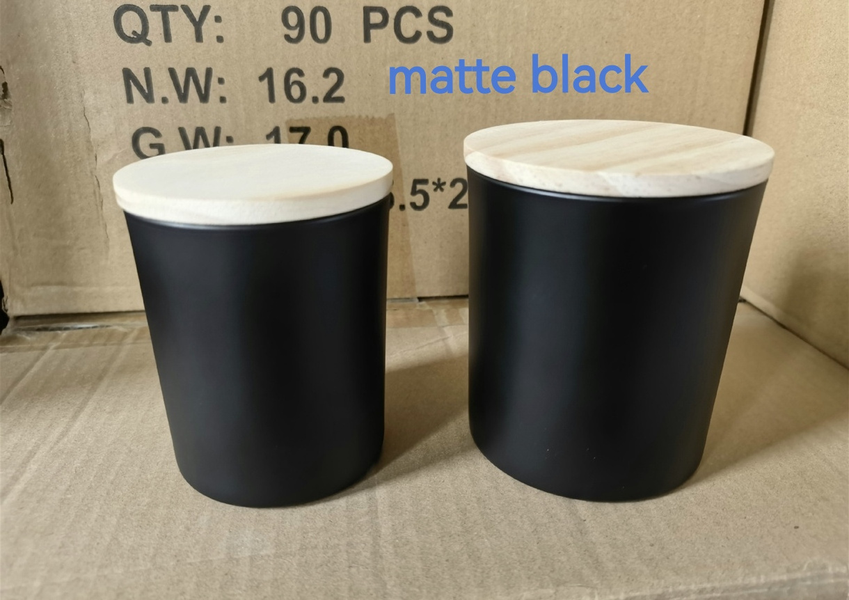 China wholesale white frosted glass candle jar 300ml glossy white glass candle jars 10oz matte black candle holders