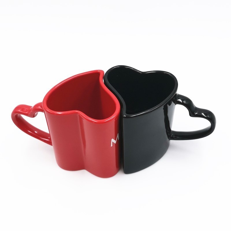 high quality  romantic heart-shape couple ceramic mugs for lovers on Valentine Day