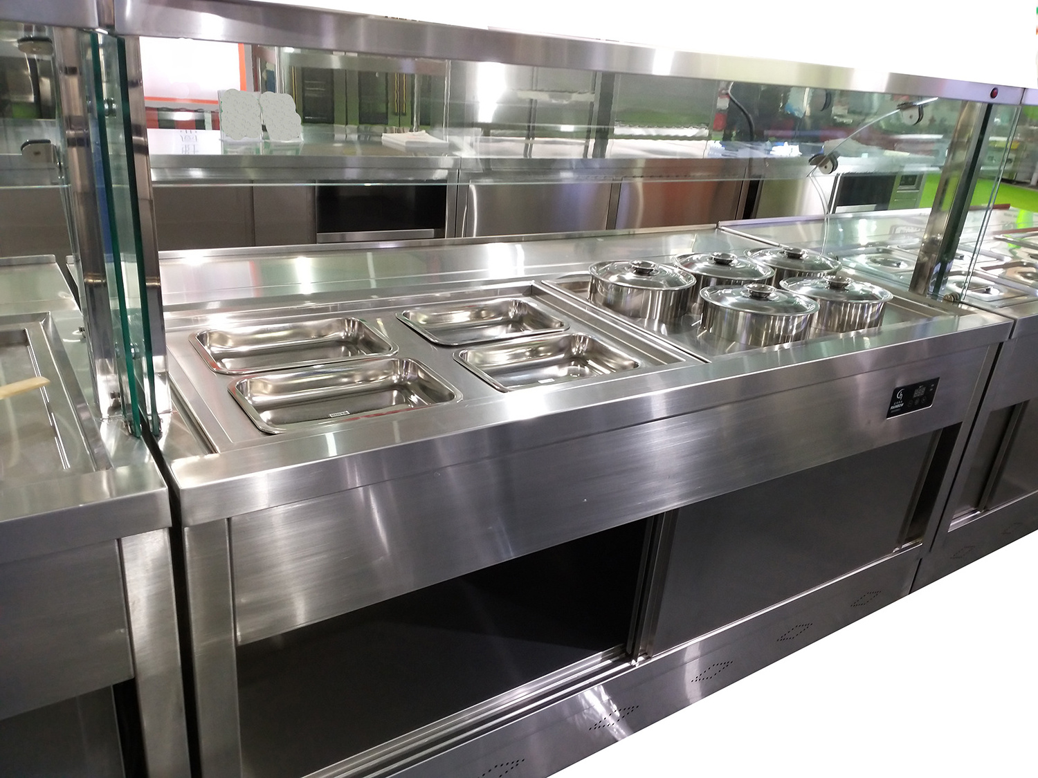 Stainless steel bain marie restaurant buffet food warmer counter with cabinet