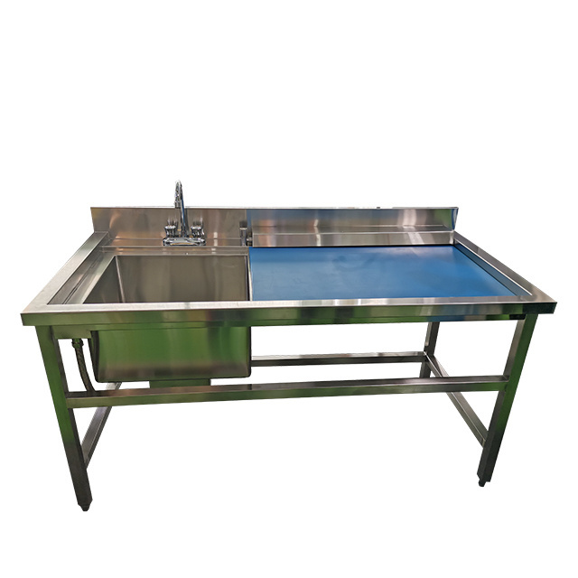 Wholesale 304 Stainless Steel Kitchen Sink Work Table Fish Processing Table With Storage Space Cabinet