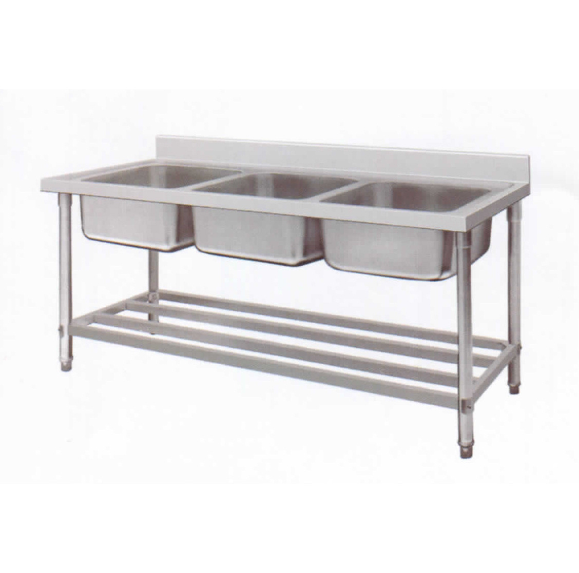 Commercial Kitchen Stainless Steel 304 Triple Bowl Sinks w/Drain Board Bar Sink European Design