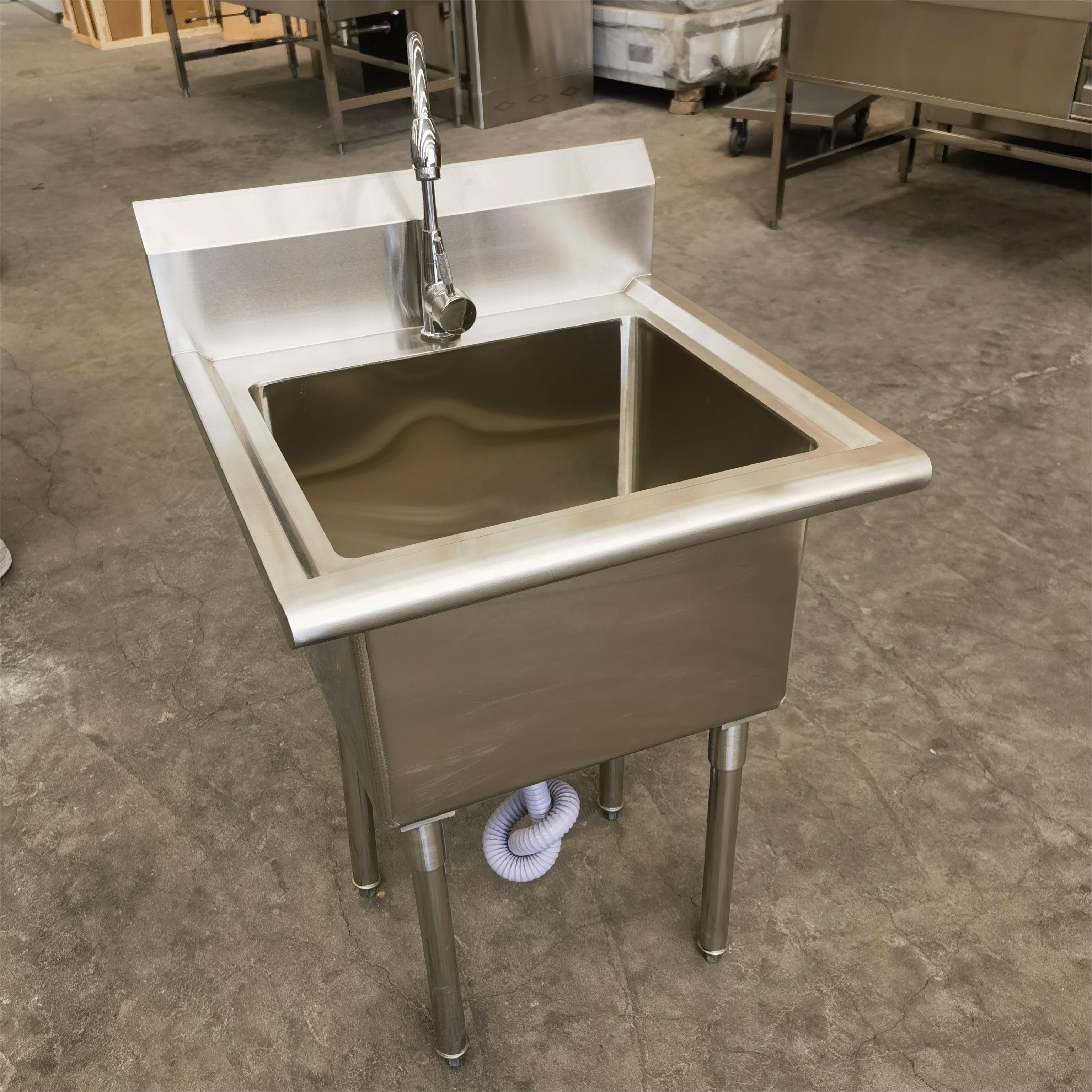 Stainless Steel Three Tub Sink with Corner Drain