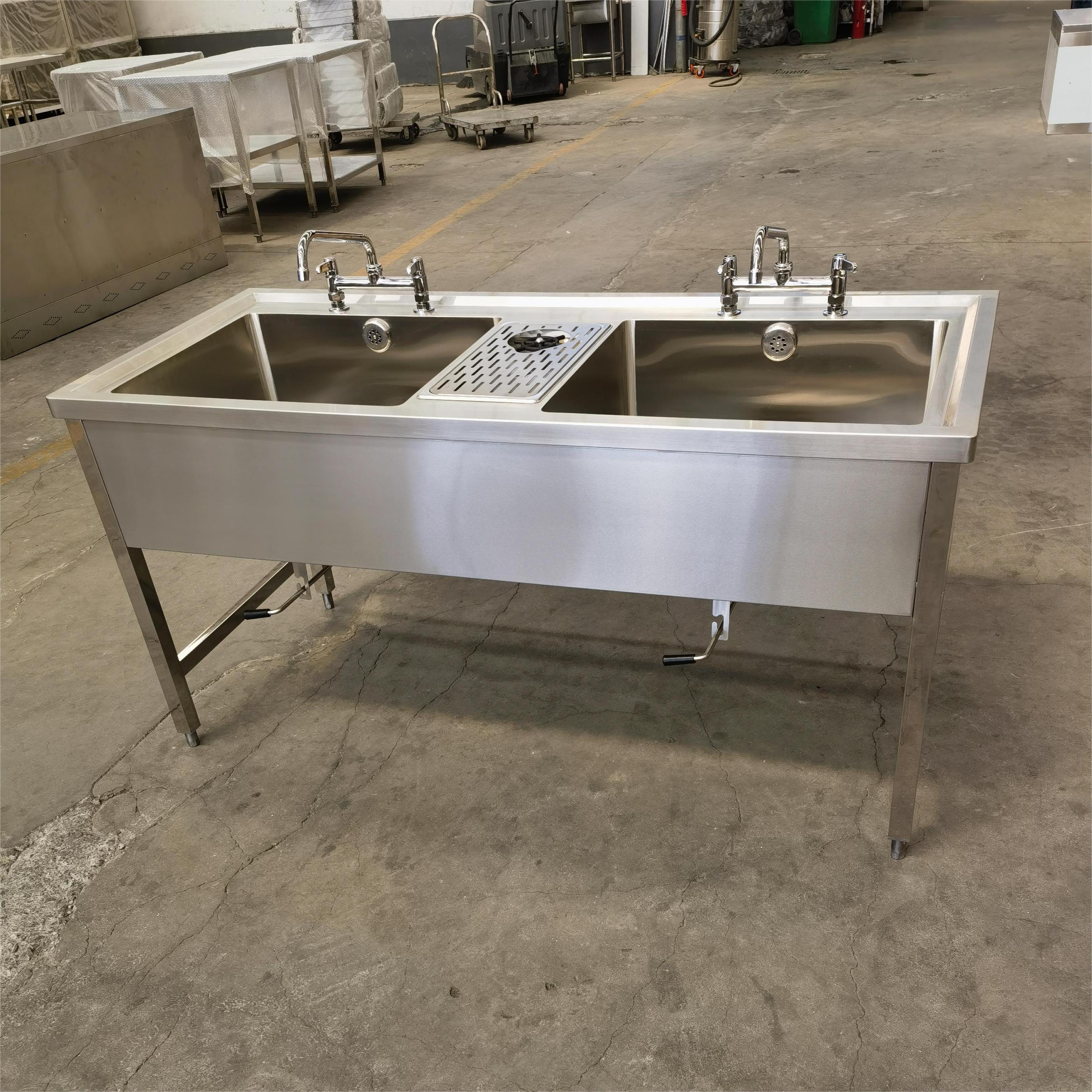 Stainless Steel Three Tub Sink with Corner Drain